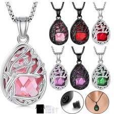 Crystal Tree of Life Urn Necklace for Ashes Memorial Cremation Ashes Urn Pendant