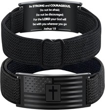 Mens Bracelet - American Flag Christian Cross with Bible Verse,...