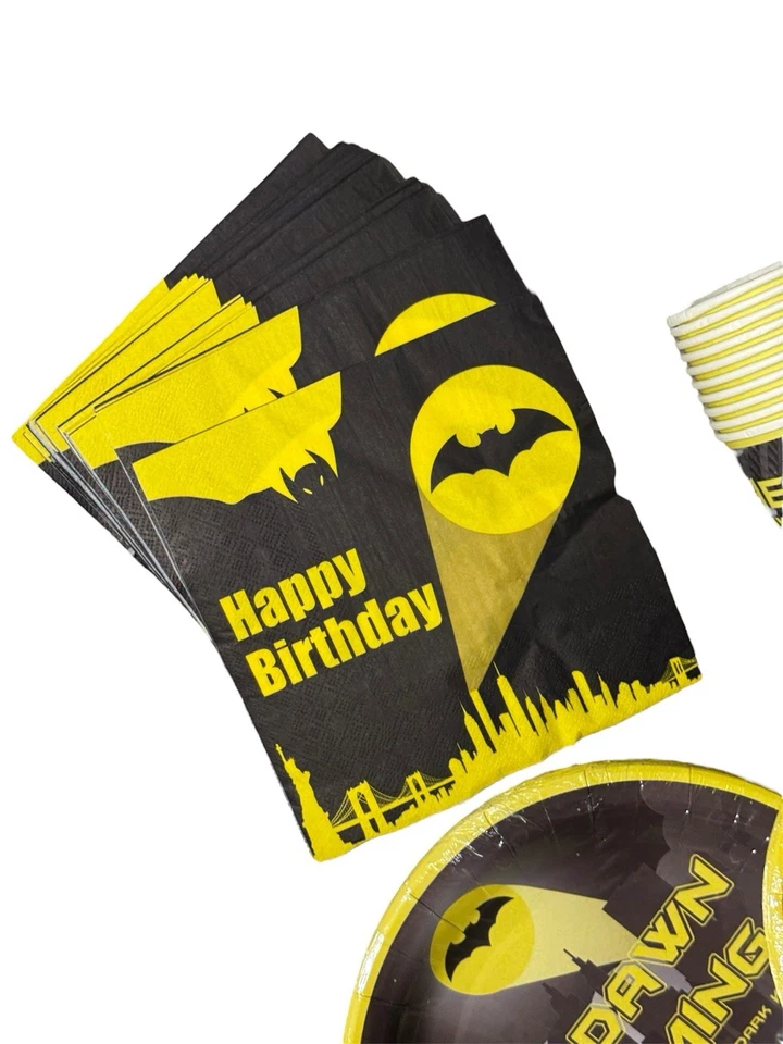 Batman Cumpleaños Fiesta Suministros Batman Fiesta Decoraciones Batman Con Tazas, Servilletas Plato Foto 3 de 3
