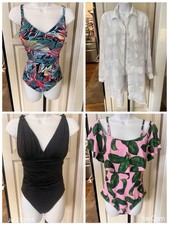 Lot Of 4 One Piece Swimsuits Coverup Aqua Green ANA Size Medium black pink EUC