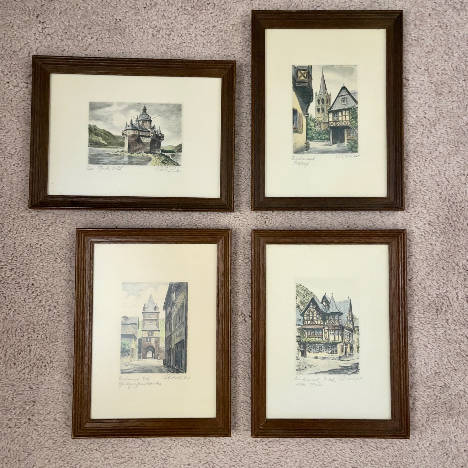 Set of Four Antique Framed German Lithographs - Signed by Raimund Reiter