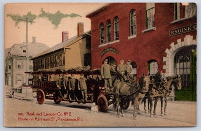 Antique Rhode Island Postcard PROVIDENCE Hook Ladder No 2 Fire 1910