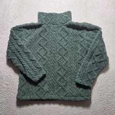 Eddie Bauer Cable Fleece Sweater Pullover Womens Small Mock Neck Green Cozy