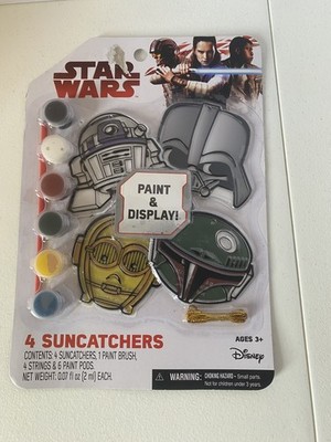Disney Star Wars Paint & Display 4 Sun Catchers Boba Fett Darth Vader C3PO R2D2