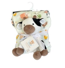 Stylish Baby Cow Plush Stuffed Animal  Farm Printed Infant Blanket 30  x40  NWT
