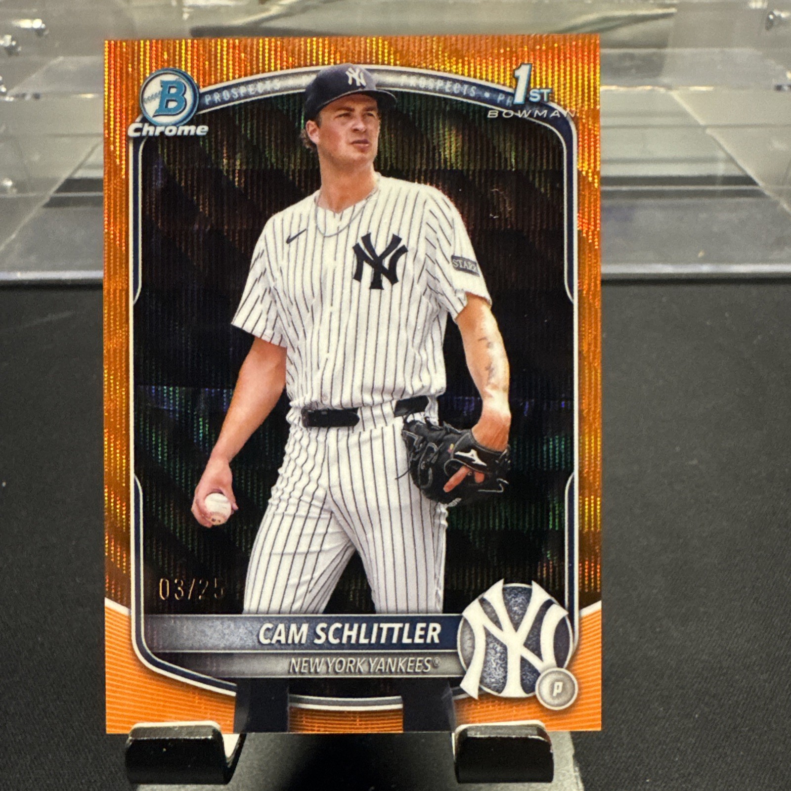 2025 1st Bowman Chrome Cam Schlittler Orange Wave Refractor RC 03 /25