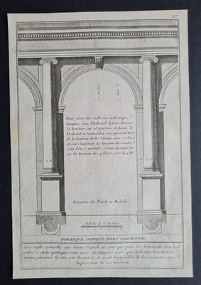 Antique c. 1775 print - Five Orders of Architecture- Ionic Portico With Pedestal