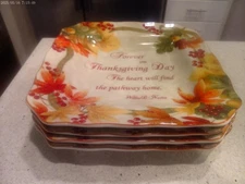 4 222 Fifth Thanksgiving Autumn Celebration square salad plates mint condition!