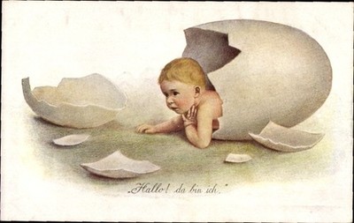 Postcard Hello Here I Am, Toddler in an Eggshell, Novitas No. 29 - 11215631