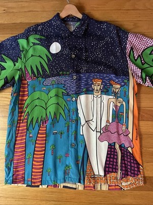 Vintage 80s Esprit Joel Resnicoff Pop Art Button Up Rayon Shirt Size Medium