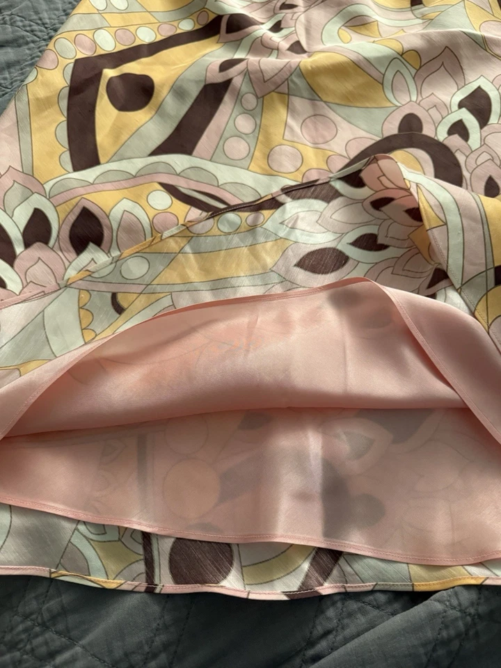 Kate Hill NWT Silk/Linen Multi Colored Geometric Lined Midi Skirt Size 14 - Image 3 of 4