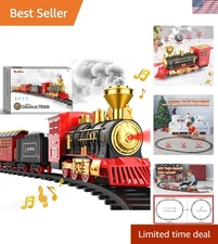 Classic Christmas Train Set with Lights, Sounds & Safe Odorless Smoke for Kids