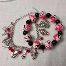 Lot of 2 Halloween Charm Bracelet Scary Horror Movie It Freddy Jason Red