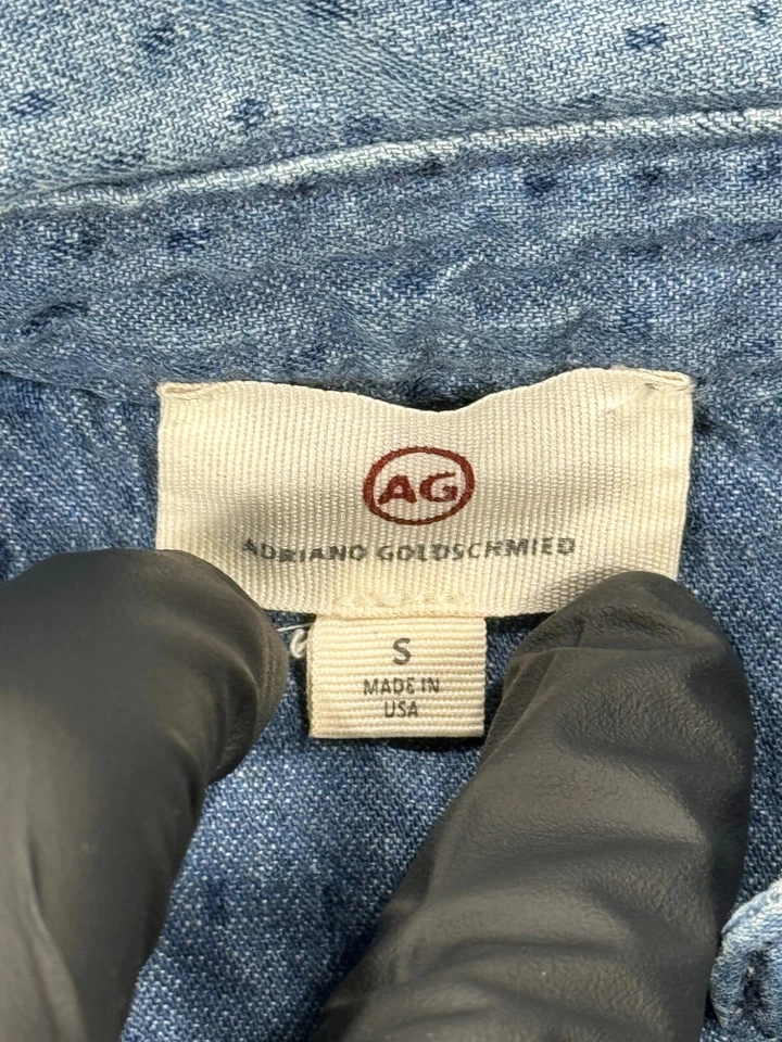 AG Adriano Goldschmied Shirt Womens Small Blue Denim Button Long Sleeve Top USA Foto 2 de 4