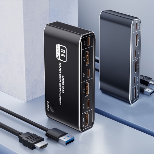 HDMI 2.1 KVM Switch 2X1 4K 120Hz 8K Dual Port USB 3.0 KVM Switcher with Hotkey - 第 5/15 張圖片