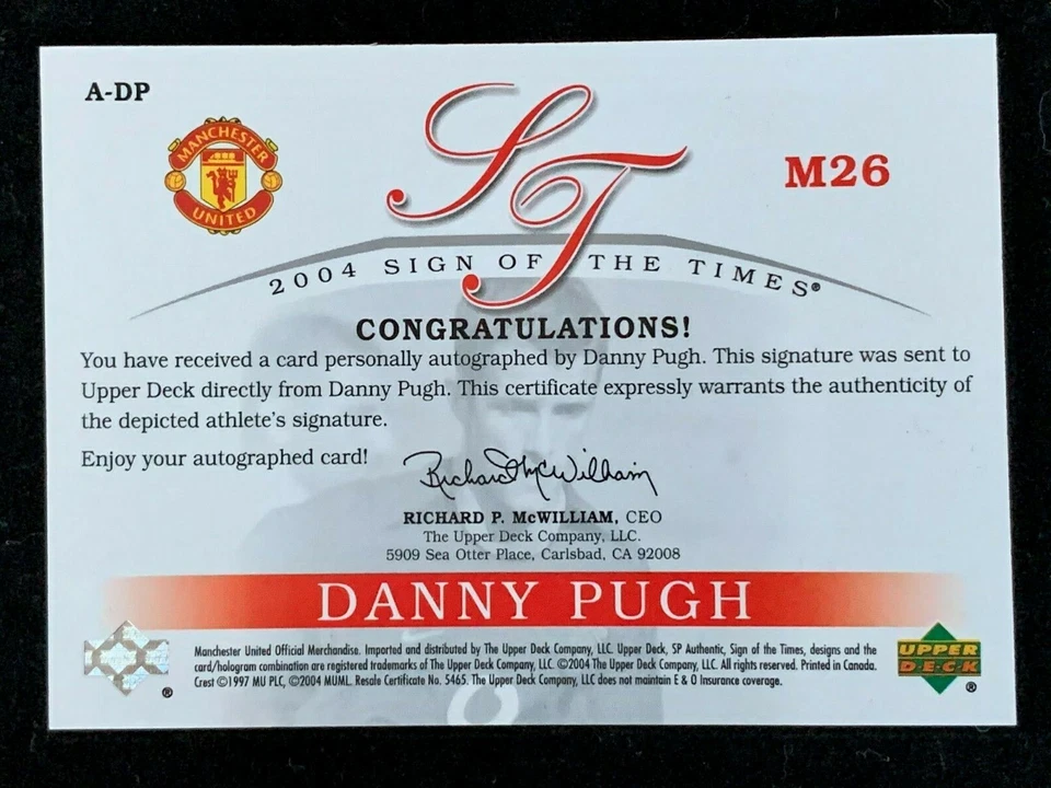2004 Upper Deck Manchester United - #A-DP Danny Pugh Autographed Card!!! - image 3 of 3