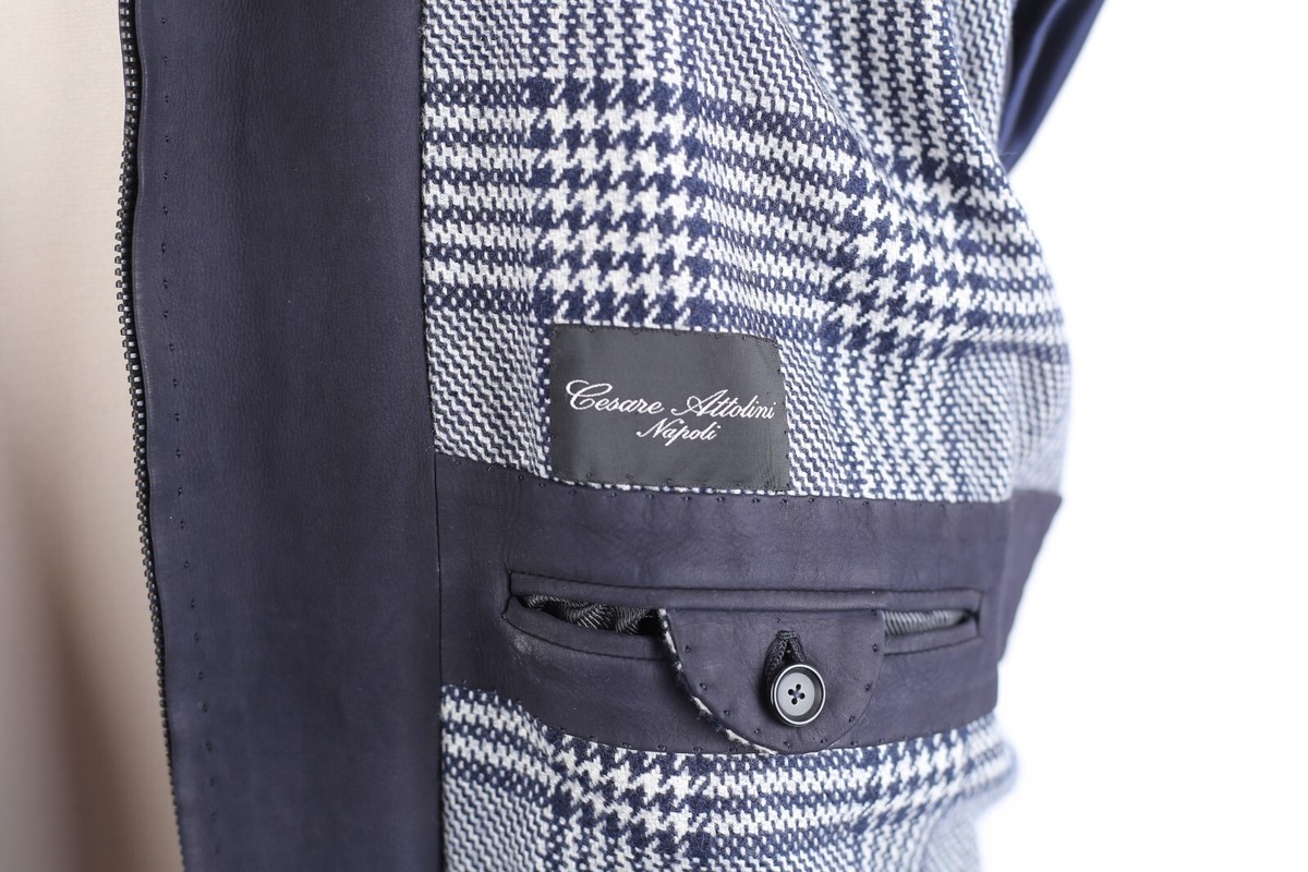 $7,450 Cesare Attolini Napoli Classic Leather Jacket SZ 58/48 Blue