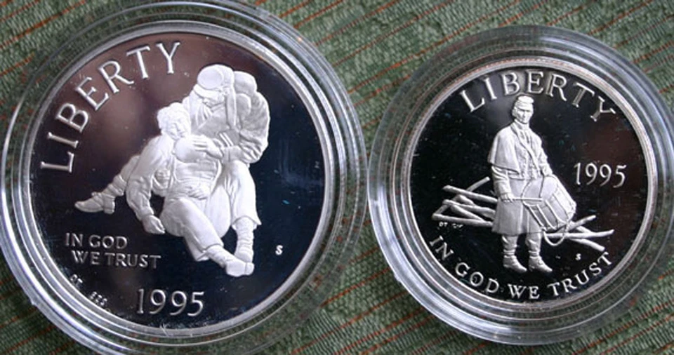 1995 Civil War Battlefield PROOF US Mint 2 Coin Silver Dollar Set Coins Box COA - Image 2 of 3