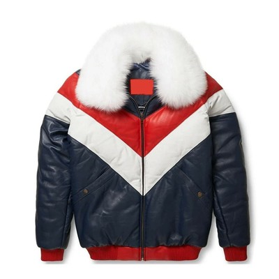 leather jacket with red fur