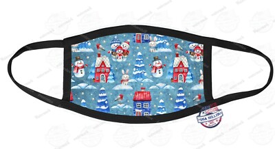 Customized FACE MASK COVER Reusable -  Winter Wonderland Snowman Snow Collage