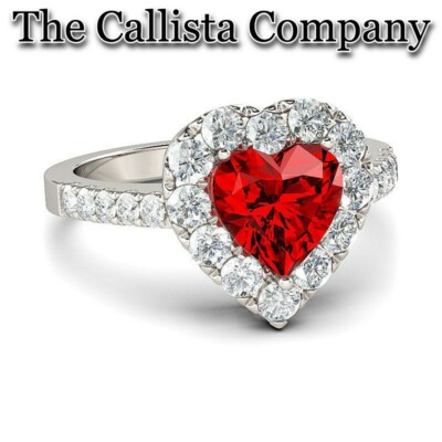 THE CALLISTA CO. LAB-CREATED 0.74 CT RED HEART CUT 3A+ CZ S925 SILVER RG SZ 5-9