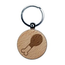 Chicken Leg Engraved Wood Round Keychain Tag Charm