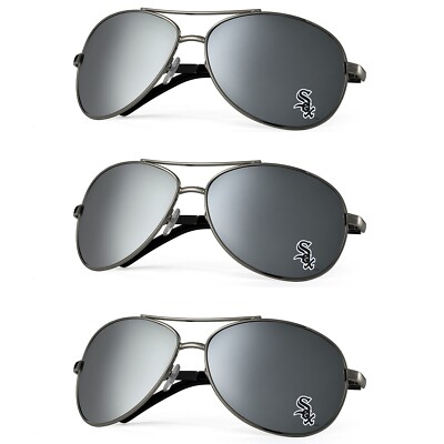 Set of 3 - Chicago White Sox MLB UV 400 Silver Mirror Metal Aviator Sunglasses