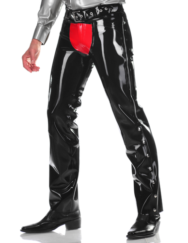 Latex Pants Red Code Side Zip Trousers 