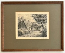 M.F. Larsen - original, signed, framed etching "Hjein for Marken"