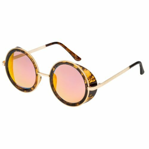 Occhiali Da Sole Rotondi Vintage // Teashades In Metallo Argentato Con Protezioni Laterali // Steampunk Con Molle Sulle Aste // Lenti Blu Tema Del Costume - Italia