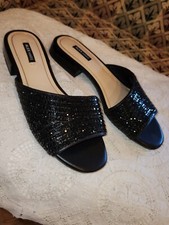 Alex Marie Black Sequined Glittery Sandals NWOT 7M 1" Heel