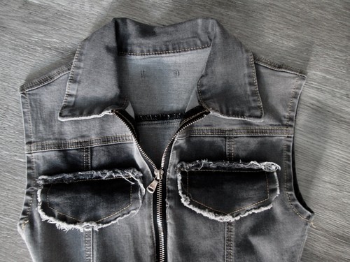 GRAY DENIM JUMPSUIT OVERALLS REVAMP SKINNY STRETCH WOMENS SIZE S FREE SHIP! - Picture 6 of 8