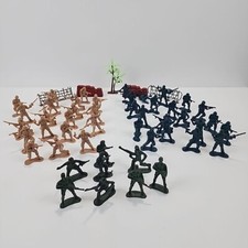 Plastic Army Men Lot 3 colors, 47 men total, 1 tree, 2 fence, 2 sand bags