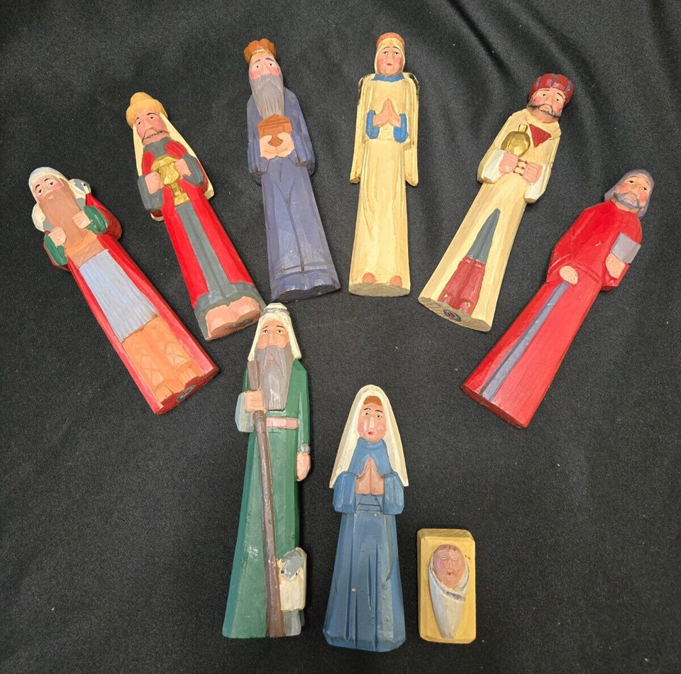 Vintage Handcarved Wooden Folk Art Nativity Set 1980's Delton Product