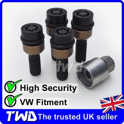 4x BLACK ALLOY WHEEL LOCKING BOLTS FOR VW TRANSPORTER T4 T5 T6 NUT LUG STUD