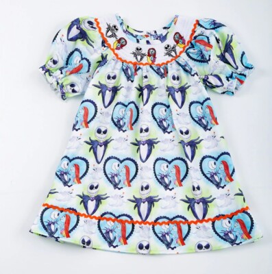 NEW Jack Skellington Nightmare Before Christmas Sally Embroidered Smocked Dress