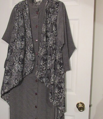 John Roberts Womens Vtg Gray Floral Button-Up Maxi Dress w/Attached Vest, Sz: 14