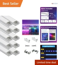 10Pack LED Channel Aluminum 3.3FT Diffuser Silver for Strip Light Easy Install
