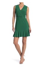 ELIZA J Green Sleeveless V-Neck Ruffle Dress Size 6 NWT
