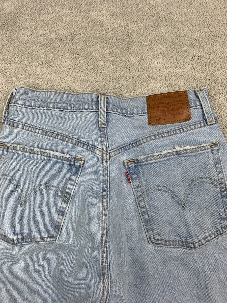Levis 501 Button Fly XX Women's Skinny Light Blue Jeans Distressed