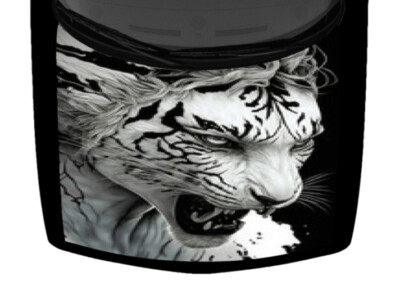 Fiery Fierce Roaring Teeth White Tiger Hood Wrap Vinyl Decal Graphic Car Truck