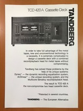 ORIGINAL TANDBERG TCD 420A CASSETTE DECK SALES BROCHURE D257