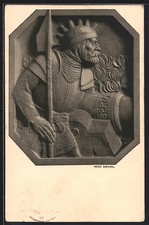 Künstler-AK Heinz Schiestl: Krieger in Rüstung an einer Kanone 1915 