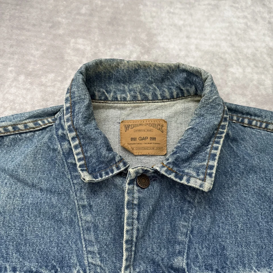 Chaqueta Denim GAP De Colección Para Hombres XL Work-Force Trucker Hecha en EE. UU. Envejecida Años 90 Foto 3 de 4