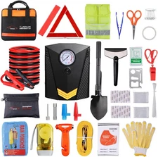 Car Roadside Emergency Kit with Jumper Cables, Auto Vehicle -with Air Compressor