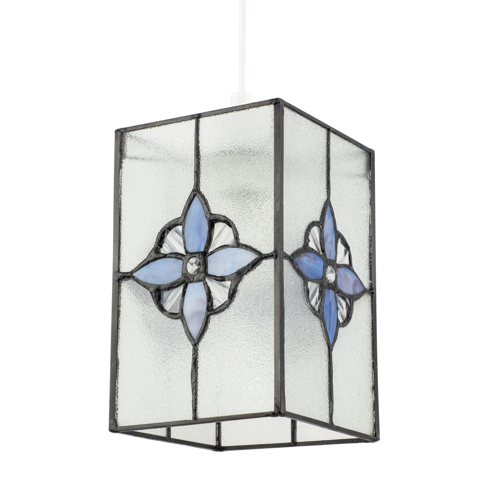 Traditional Clear Glass Tiffany Style Pendant Shade with Purple Panels by Hap...