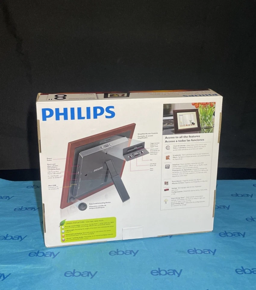 DIGITAL PHOTO FRAME Philips LCD Mahogany - 8 inch Home Essentials W/ Clock - Image 2 of 4
