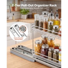 Pull Out Spice Rack Organizer For Cabinet, 2 Tier Slide Out Spice Rack Organizer