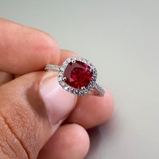 925 Sterling Silver Lab Created Ruby Ring, Cushion Cut Engagement Ring For Her