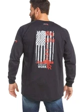 Ariat FR Shirt Flame Resistant Mens L Black Air RIG LIFE USA Flag Graphic CAT2 